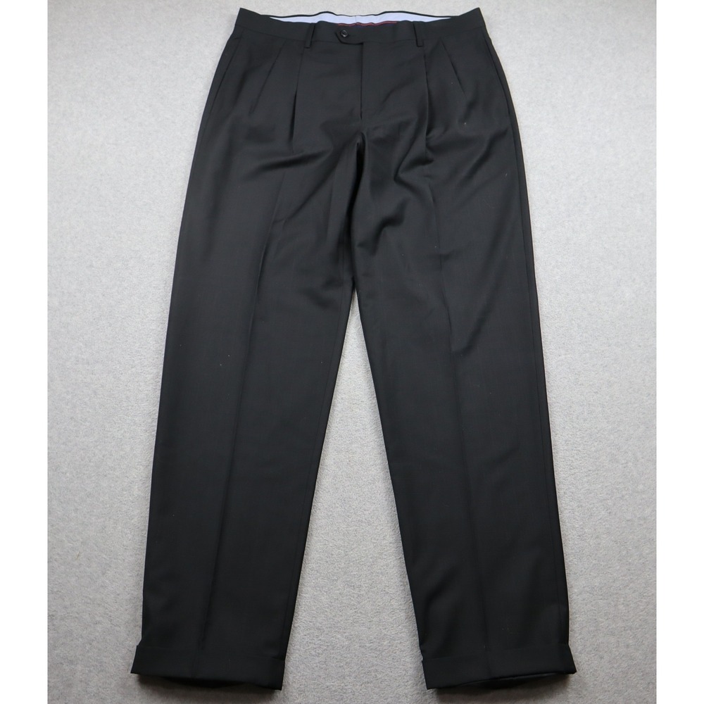 Roundtree & Yorke Dress Pants Mens 38x34 TravelSmart Black Tonal Grid Pleated